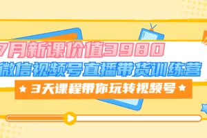 （3214期）微信视频号直播带货训练营，3天课程带你玩转视频号：7月新课
