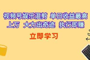 （10122期）视频号娱乐混剪  单日收益最高上万   大力出奇迹   执行即赚