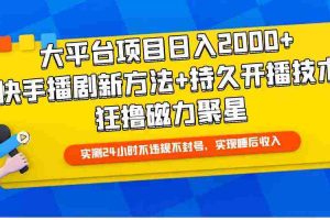 （9947期）大平台项目日入2000+，快手播剧新方法+持久开播技术，狂撸磁力聚星