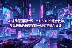 (18731期)AI辅助原画设计课,MJ+SD+PS组合教学,多风格角色场景案例一站式学懂AI设计