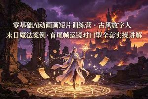 (19078期)零基础AI动画短片训练营,古风数字人末日魔法案例,首尾帧运镜对口型全套实操讲解