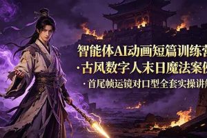 (19114期)智能体AI动画短篇训练营-更新,古风数字人末日魔法案例,首尾帧运镜对口型全套实操讲解