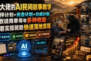 (19360期)某大佬的AI民间故事教学,伙伴计划+光合计划+分成计划+收徒商单等多种收益,跟着实操就能快速落地变现