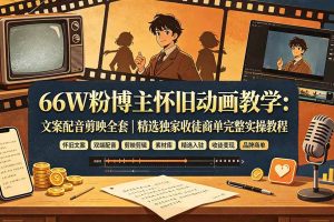 (19499期)66W粉博主怀旧动画教学:文案配音剪映全套|精选独家收徒商单完整实操教程